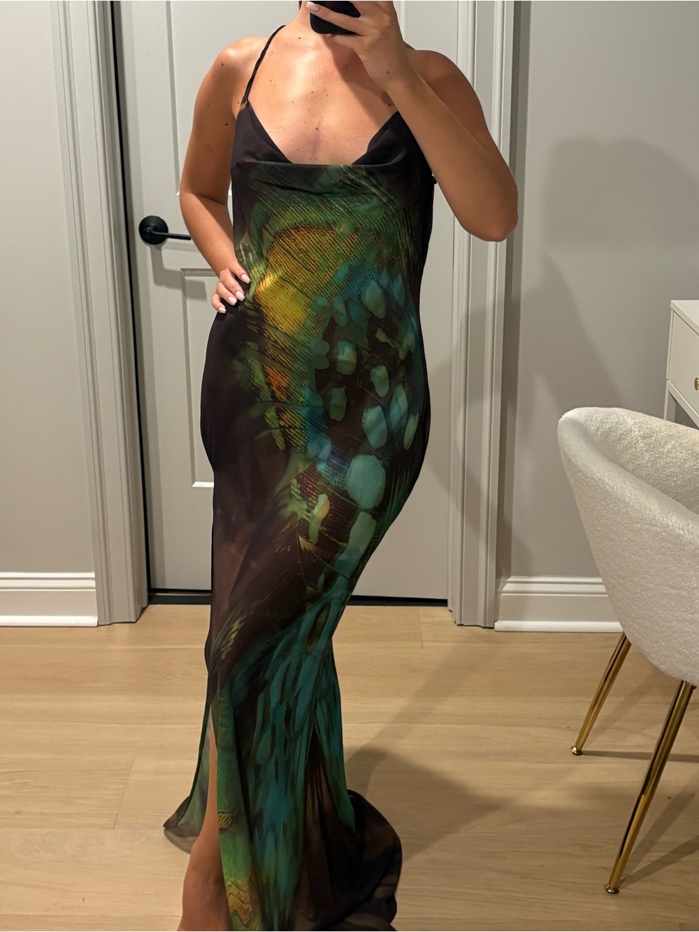 White Fox Boutique Black Maxi Dress with Green & Teal Accents - Picture 3 of 4
